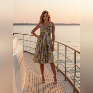 Sundance SZ 6 Pastel Floral Sweetheart Neckline Sleeveless Pleated Midi Dress